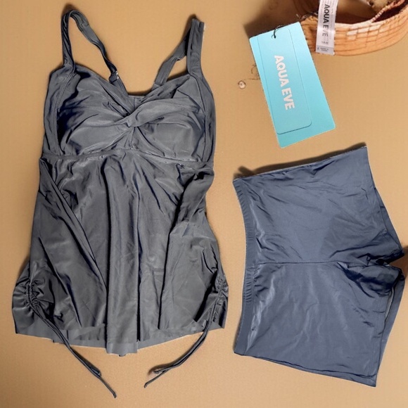 Aqua Eve Plus Size Flowing Black Tankini Swimsuit! NWT & Ready to Rock! Size 18W - Picture 3 of 14